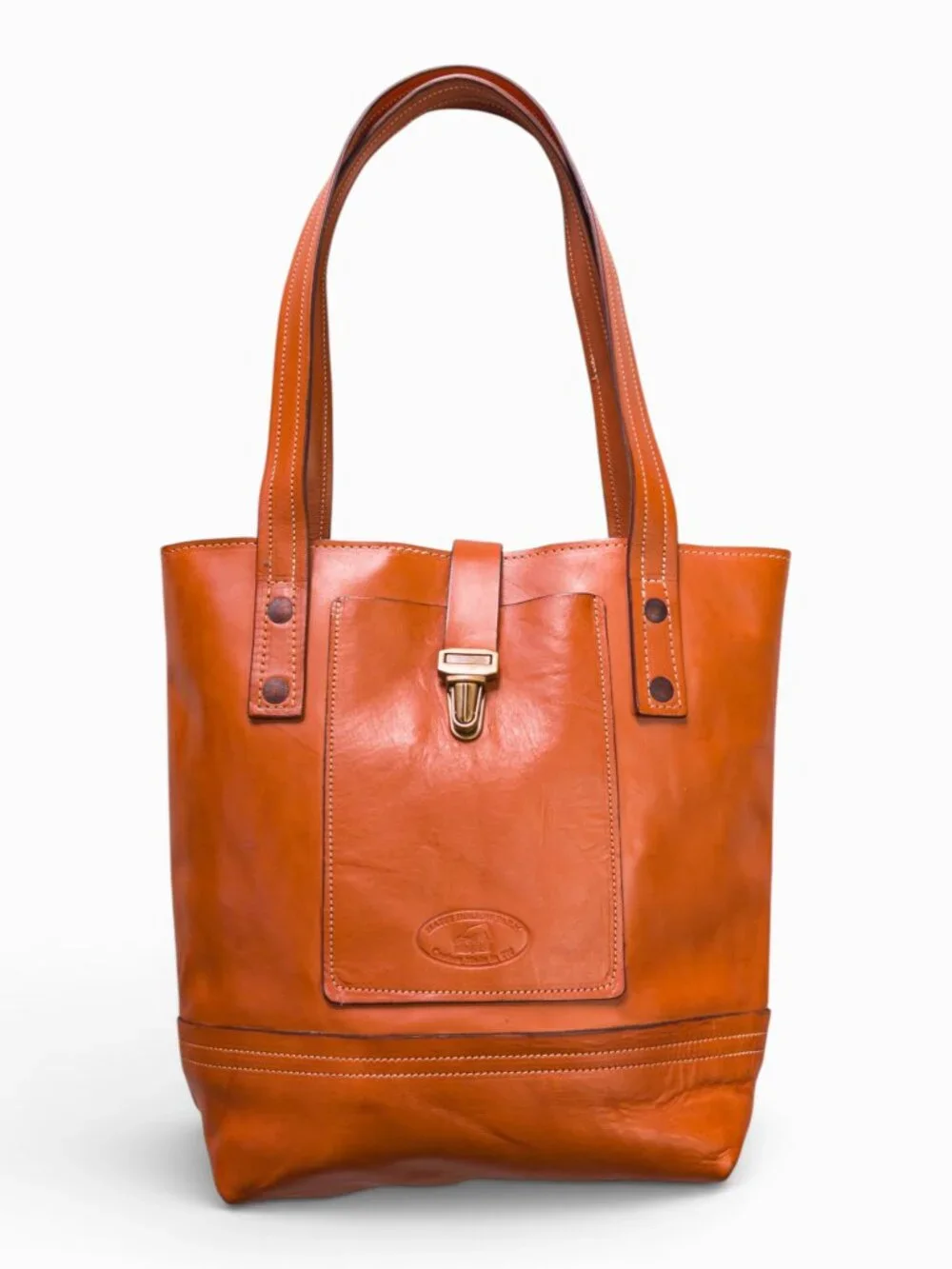Happy Hollow Farm Tan Leather Tote, Cornflower Suede Lining, Made in TN
